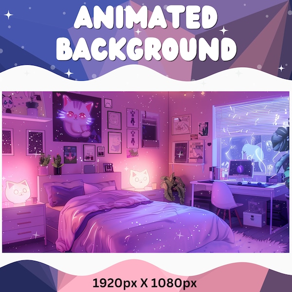Lila LoFi Raum: Animierter VTuber Stream Hintergrund (nahtlos geschlungen)