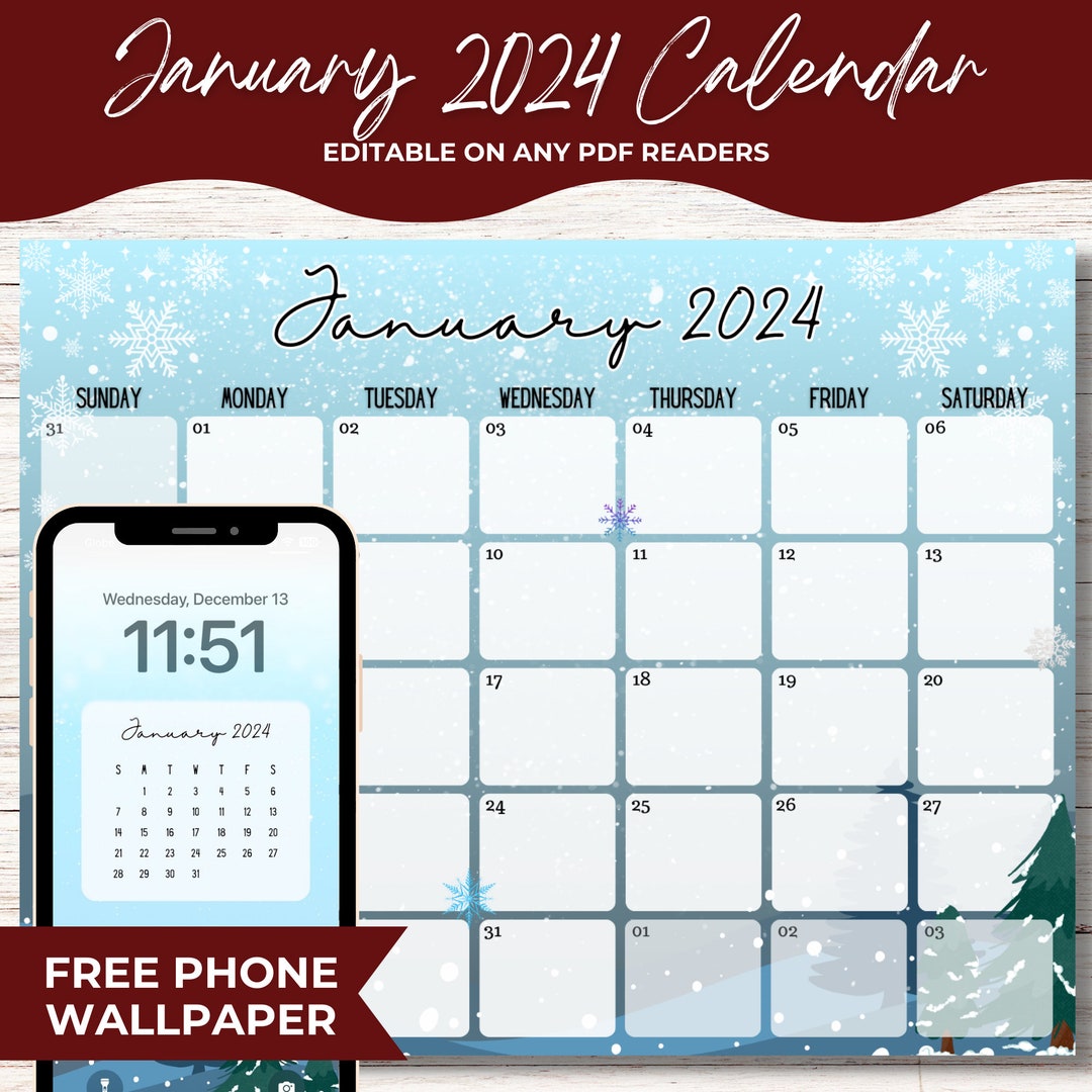 Editable January Calendar 2024 sunday Starts Printable - Etsy UK