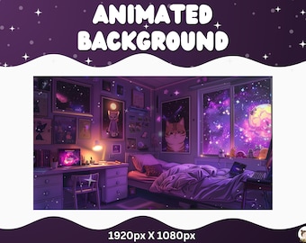 Vtuber Animated Background Purple Twitch LoFi Stream Overlay Vtuber Seamless Looped Background for Streaming Vtuber Purple Room