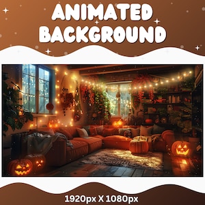 Vtuber Animated Background Halloween Twitch LoFi Stream Overlay Vtuber Cozy Room Background Streaming Vtuber Halloween Room Twitch Halloween