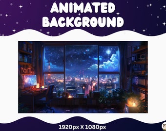 Vtuber Animated Background Blue Bedroom Twitch LoFi Stream Overlay Vtuber Background for Streaming Vtuber Blue Room Bedroom Cozy Room