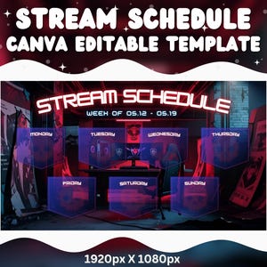Twitch Stream Schedule Template: Vampire Lair Lofi Design (Canva Editable, 1920x1080px)