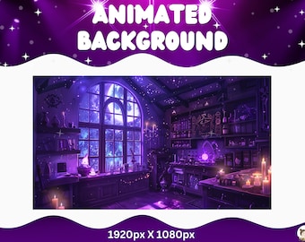Vtuber Animated Background Purple Witch Twitch Fantasy Stream Overlay Vtuber Seamless Looped Background for Streaming Vtuber Purple Room