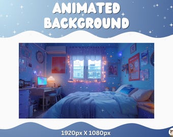 Vtuber Animated Background blue Twitch LoFi Stream Overlay Vtuber Seamless Looped Background for Streaming Vtuber blue Room Cozy