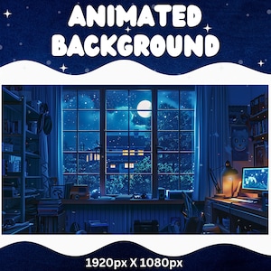Vtuber Animated Background Blue Bedroom Twitch LoFi Stream Overlay Vtuber Background for Streaming Vtuber Blue Room Bedroom Cozy Room