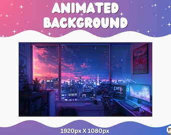 Vtuber Animated Background Pink Twitch LoFi Stream Overlay Vtuber Seamless Looped Background for Streaming Vtuber Pink Room