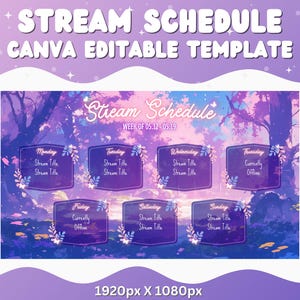 Stream Schedule Purple Forest Twitch Fantasy Stream Customizable Twitch Schedule Canva template Stream Scheduler Stream Editable