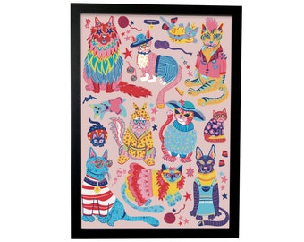 Pink Fashion Cats Print