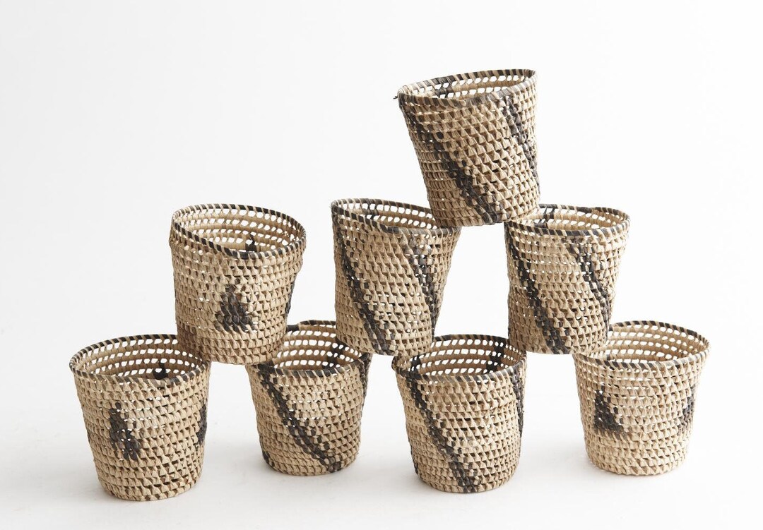 Italian Vintage Cane and Woven Raffia Espresso Glass Holders X8 - Etsy