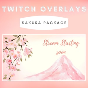 Sakura Twitch Overlays - Static Scene; Starting Soon, Be Right Back, Stream Ending, Offline - Overlays & Webcam Border