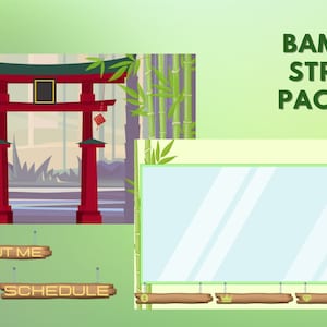 Bamboo Twitch Package - Animated; Starting Soon, Be Right Back, Stream Ending - Static Scene; Offline - Overlays & Webcam Border