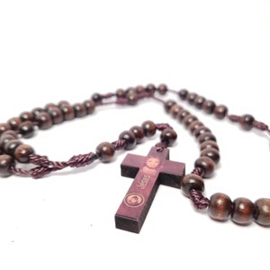 Saint Charbel & Jesus wood rosary