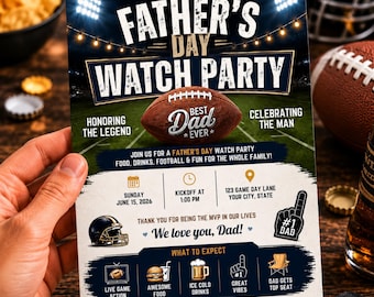 Father's Day Watch Party Invitation | Editable Canva Template | Game Day Football Party Invite | Digital Download