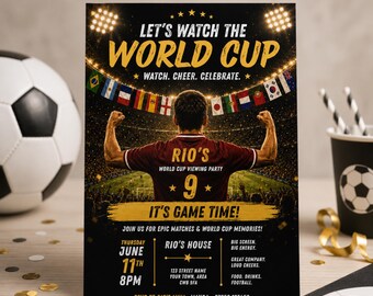 World Cup Party Invitation Editable Canva Template | Football Watch Party 2026 Invite Digital Download