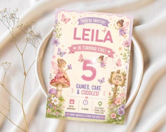 Fairy Garden Birthday Invitation, Editable Canva Template, Girls 5th Birthday (Digital Download)