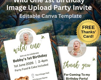 Wild One 1st Birthday Photo Invite | Jungle Safari Cheetah Cub Party (Digital Download)