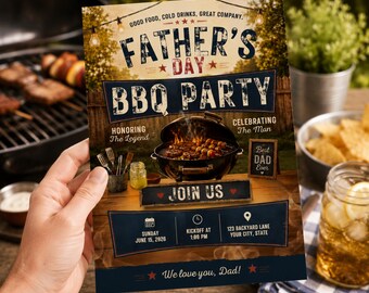 Father's Day BBQ Party Invitation Editable Canva Template | Fathers Day BBQ Invite Cookout Party | Digital Download