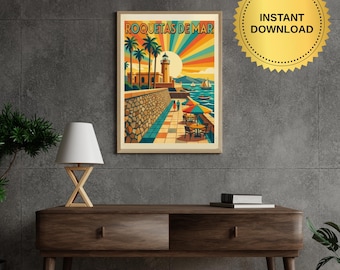 Roquetas de Mar Retro Travel Poster | Spain Coastal Wall Art (Digital Download)