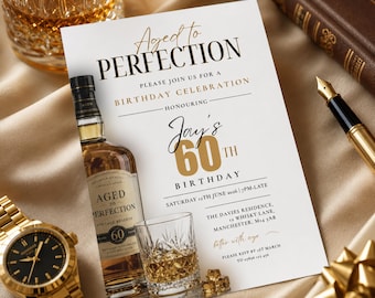 Aged to Perfection 60th Birthday Invitation, Whisky Milestone (Digital Download)