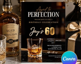 Aged to Perfection Whisky Birthday Invitation (Digital Download)