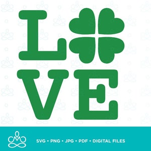 Love Clover, Heart Four Leaf Clover, San Patrizio SVG, Png, Jpg, Pdf, Stampabile, Digitale, Download istantaneo