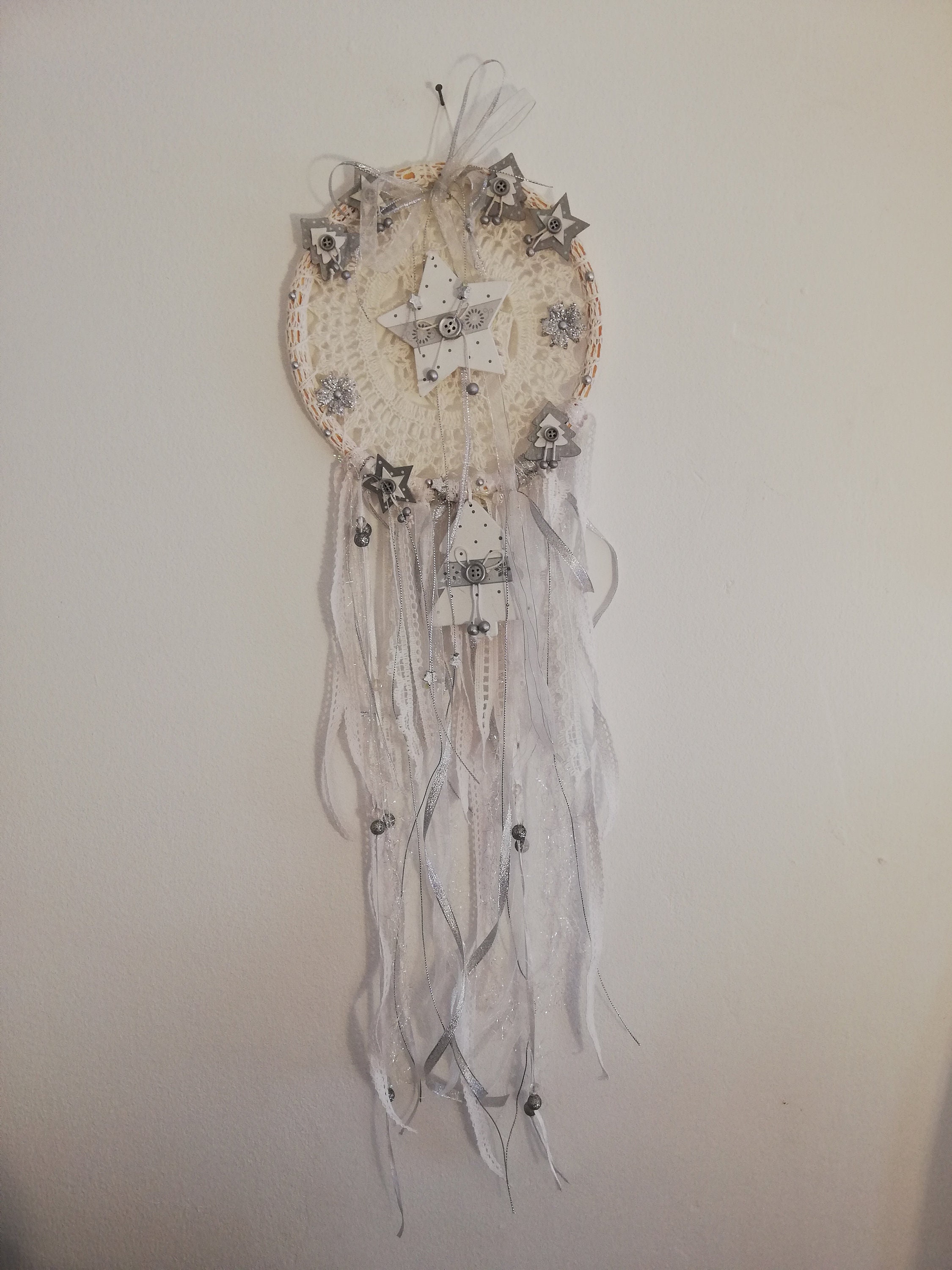 Attrape-Rêves, Noël Blanc et Argent, Paillettes, Modèle Argenté