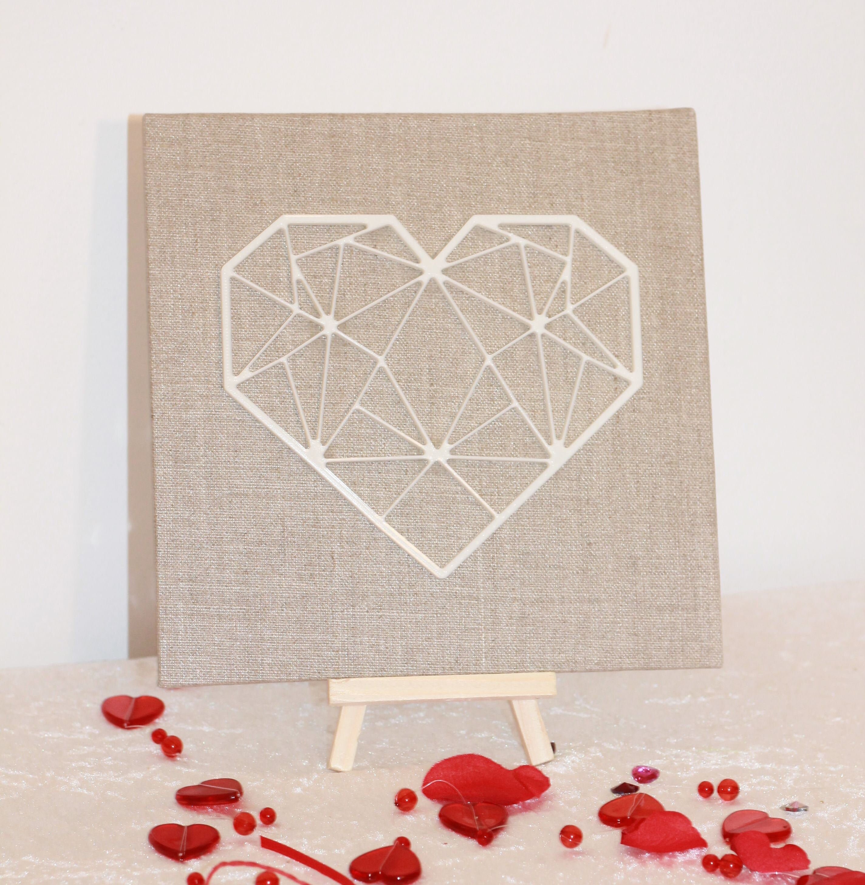 Carton Toilé Cœur, Idée Cadeau, Saint Valentin, 20x20cm, Coeur, Décoration Murale, Impression 3D, St