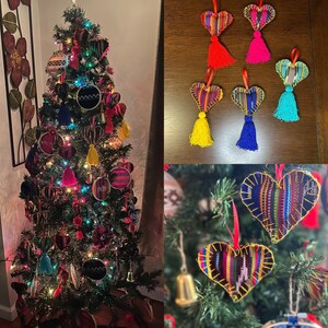 Guatemalan Hand-stitched heart ornament decorations