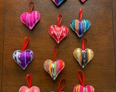 Guatemalan Hand-stitched heart ornament decorations