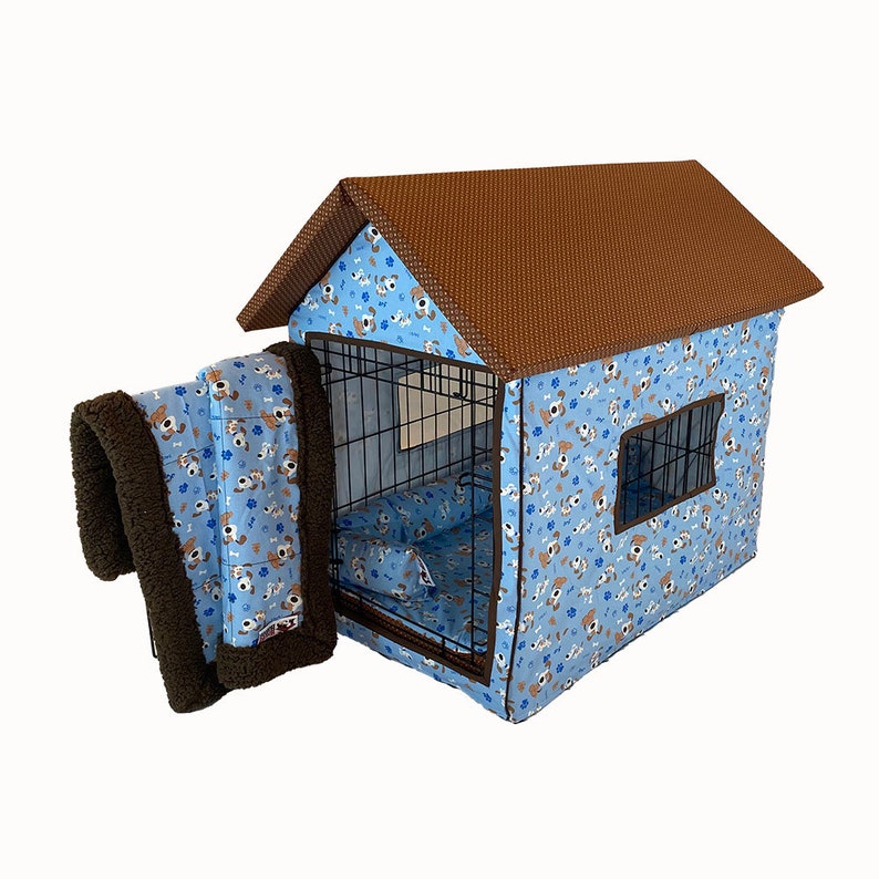 Dog Crate Pillow Bumper in Barkie Blue fabric Etsy