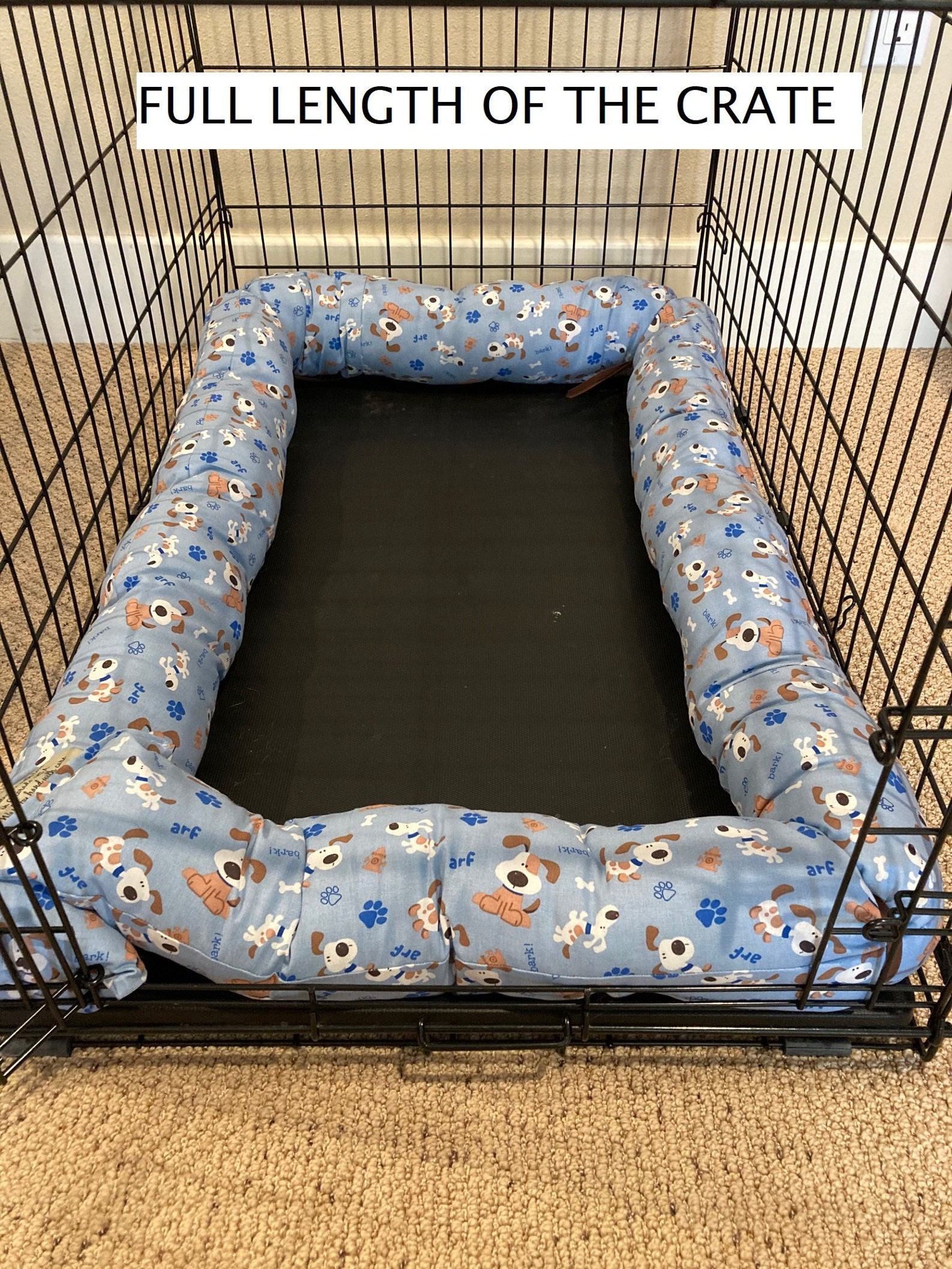 Dog Crate Pillow Bumper in Barkie Blue Fabric Etsy