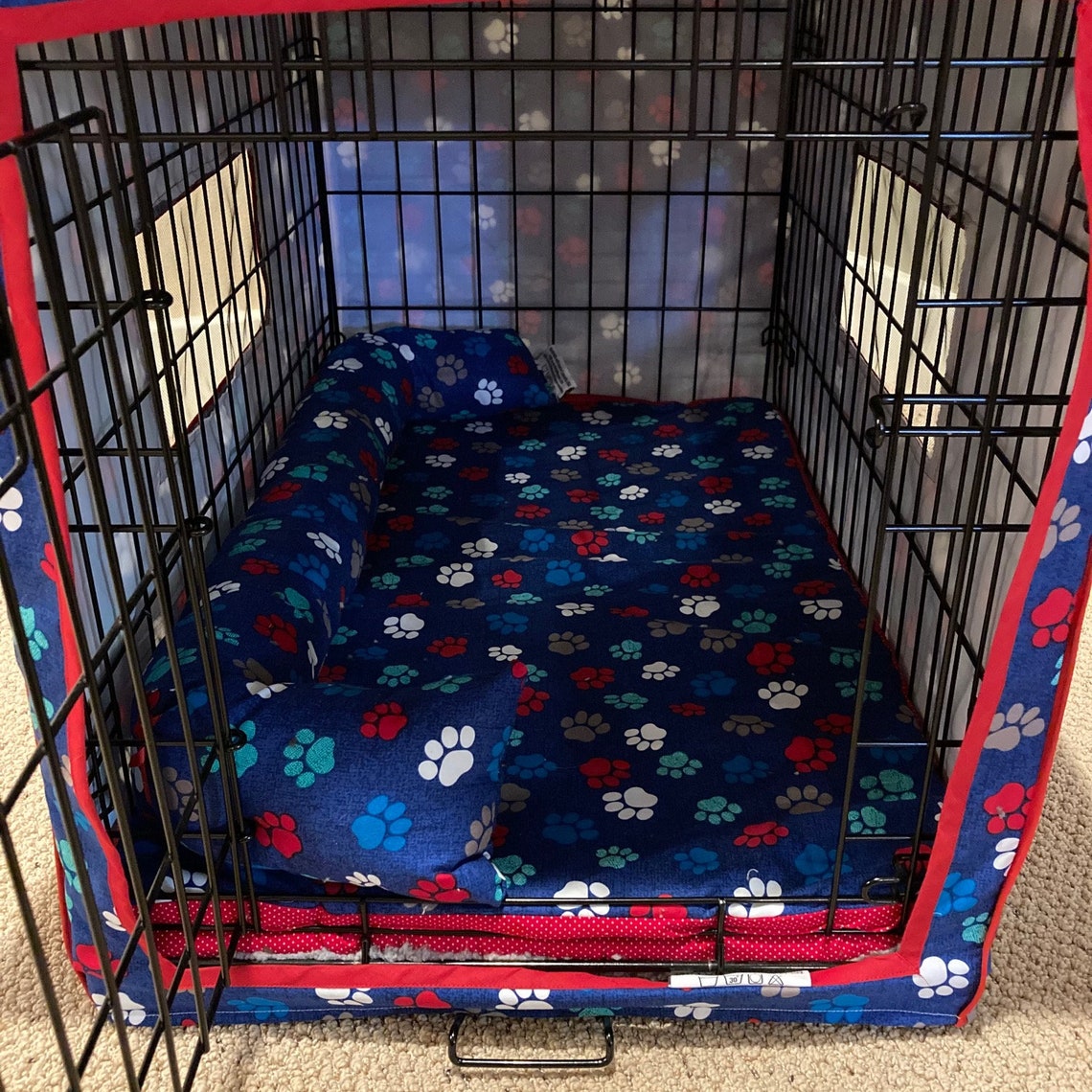 Dog Crate Pillow Bumper in Playful Paws fabric Etsy