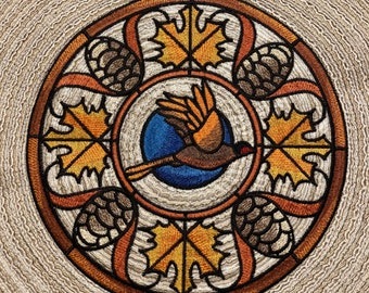 Embroidered Placemat - Pheasant in Autumn Stained Glass