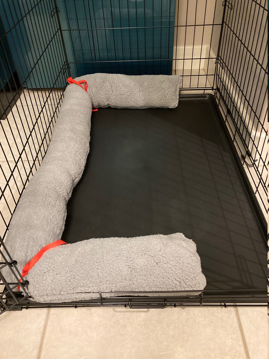 Dog Crate Pillow Bumper in Grey Brown Pink or Beige Faux Etsy