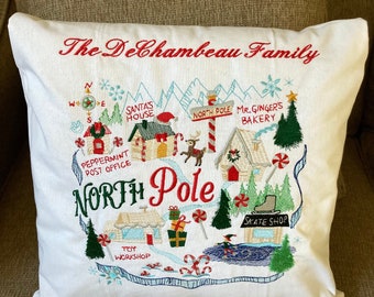 Embroidered Christmas Pillow - North Pole Town Design