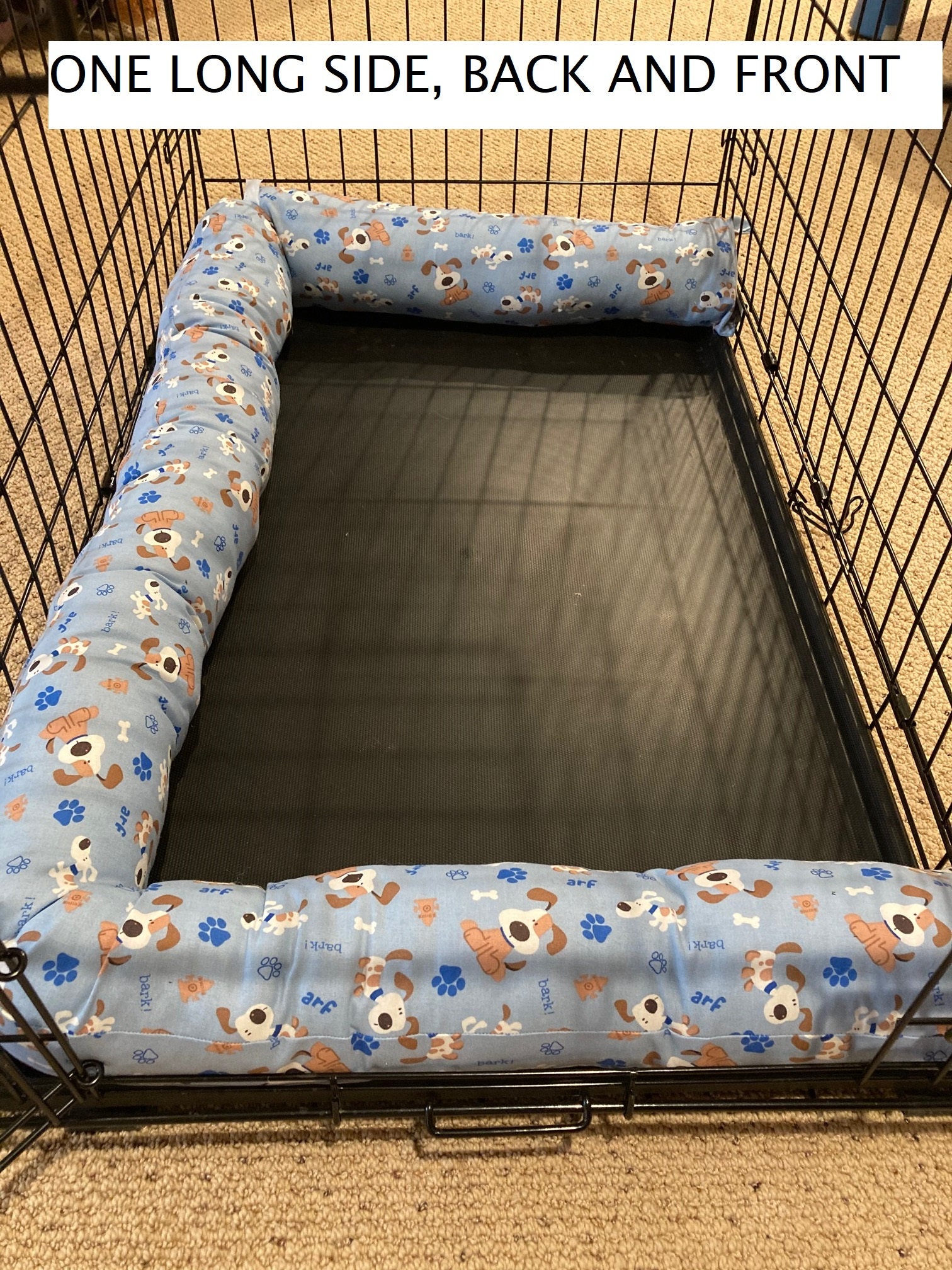 Dog Crate Pillow Bumper in Barkie Blue Fabric Etsy
