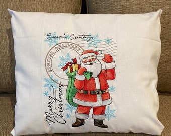 Santa or Sleigh Christmas Embroidered - Choose Pillow, Apron or Kitchen Towel