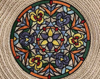 Embroidered Placemat - Stained Glass Pansies Motif