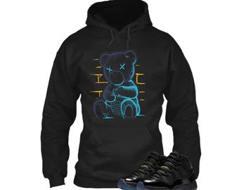 Jordan 11 Gamma Sneaker Match Hoodie Black Retro Bear , Sneaker Shirt Black to Match Jordan 11 Gamma