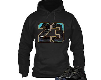 Jordan 11 Gamma Sneaker Match Hoodie Black Retro Number 23, Sneaker Shirt Black to Match Jordan 11 Gamma, sweatshirt, t shirt
