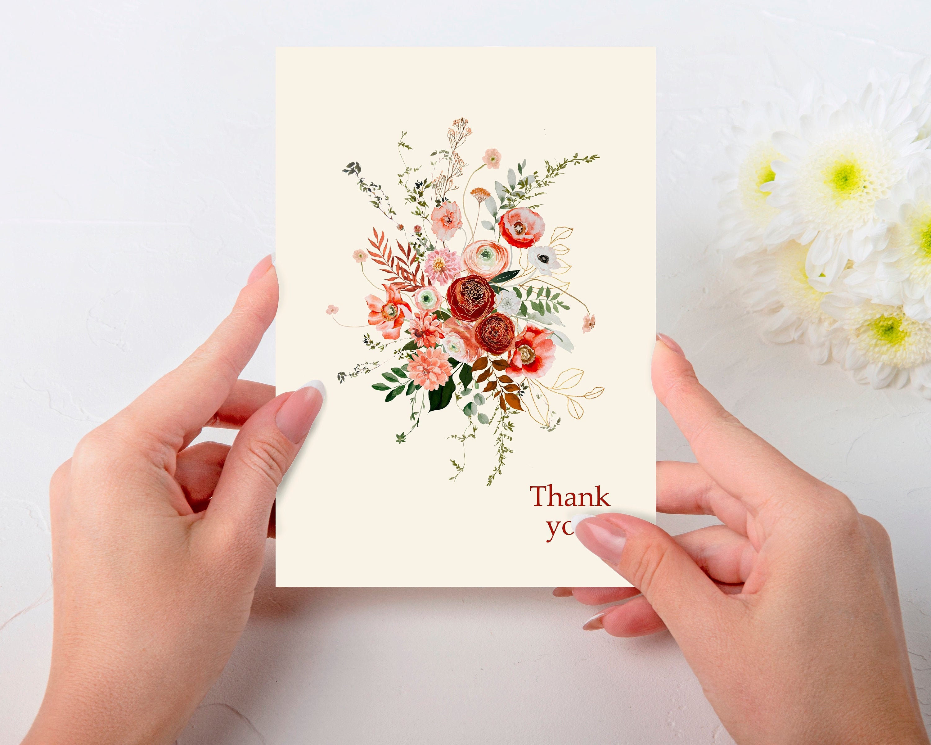 Thank you card. Bouquet of flowers. Thank you. Premium Etsy