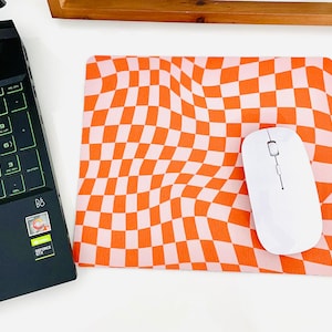 Orange kariertes Mauspad, Mauspad mit Muster, Büro Deko, Büro Mauspad