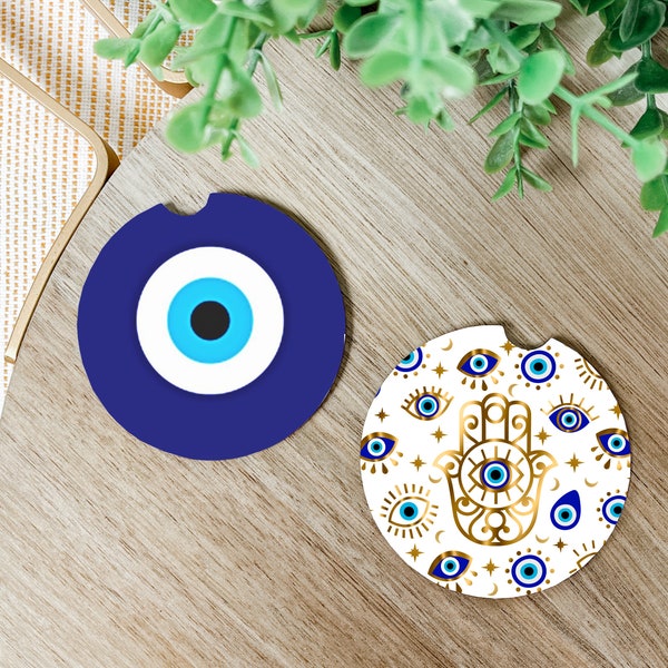 Good vibes car coaster , evil eye car coaster , set of 2 , car decorations,