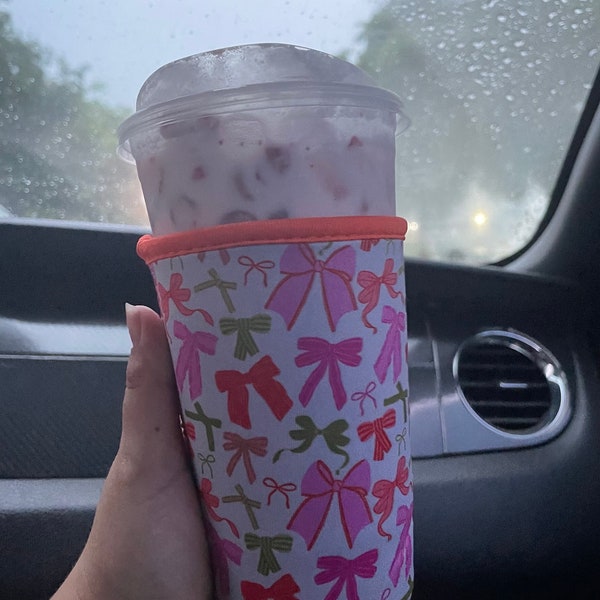 Rosa Schleifen Kaffee Hüllen, Kaffeewärmer, Hülle für kalte Getränke