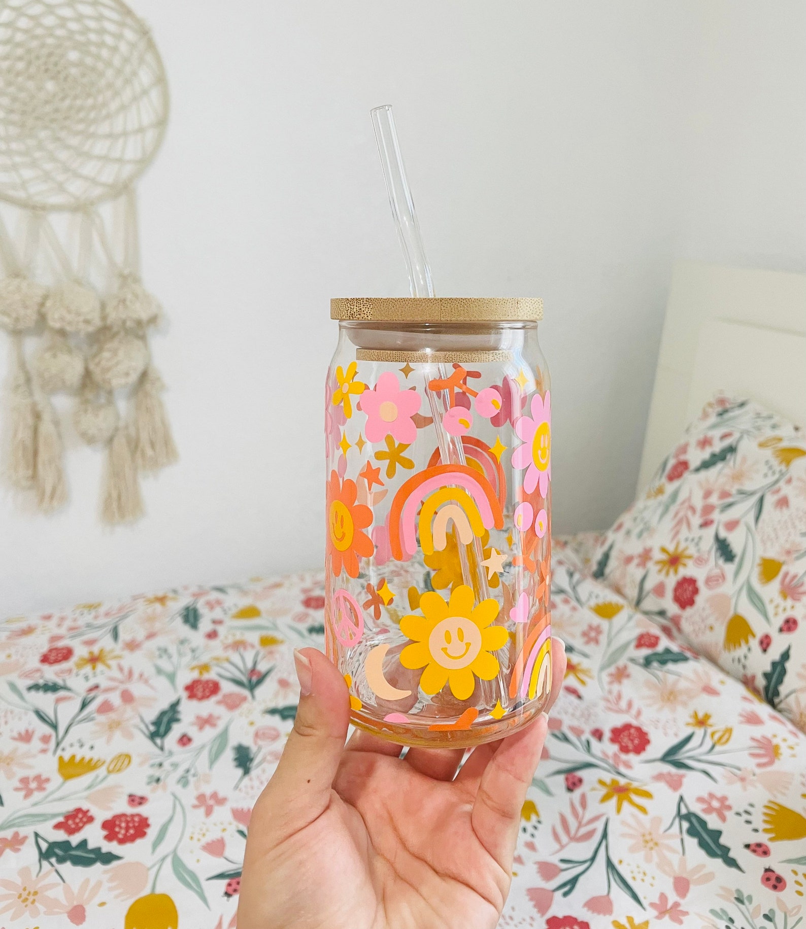 Groovy Beer Can Retro Glass Cup Retro Glass Can 16 Oz Etsy