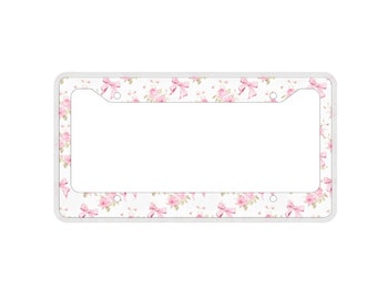 Bow Coquette plate frame, Pink car decor, Car plate frame