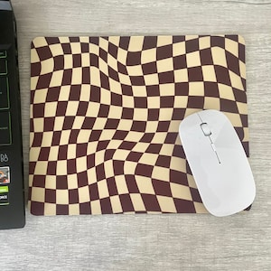 Brown cream tan checkered mouse pad | desk decor| aesthetic mouse pad | office decor | office mouse pad