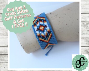 Modern Textile Jewellery Pattern Native American Cuff Cross Stitch Pattern Embroidered Bracelet Easy Cross Stitch Wrist Cuff Tutorial