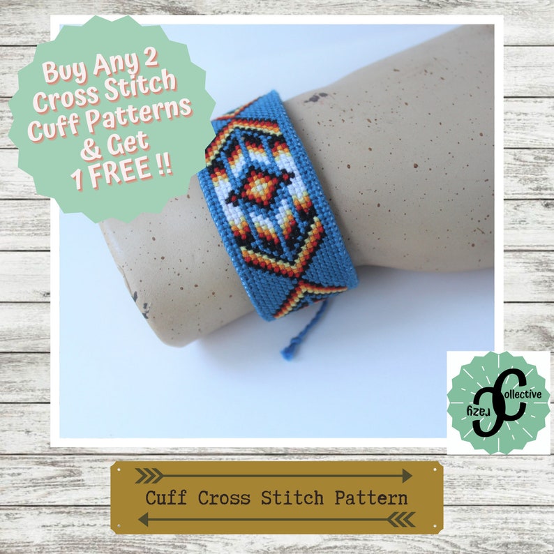Modern Textile Jewellery Pattern Native American Cuff Cross Stitch Pattern Embroidered Bracelet Easy Cross Stitch Wrist Cuff Tutorial