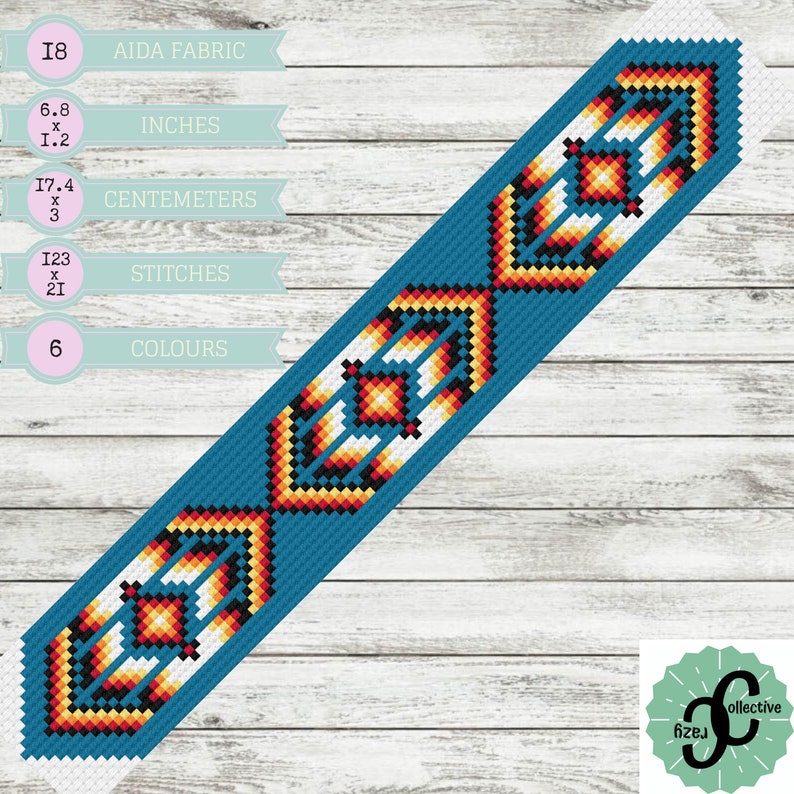 Modern Textile Jewellery Pattern Native American Cuff Cross Stitch Pattern Embroidered Bracelet Easy Cross Stitch Wrist Cuff Tutorial